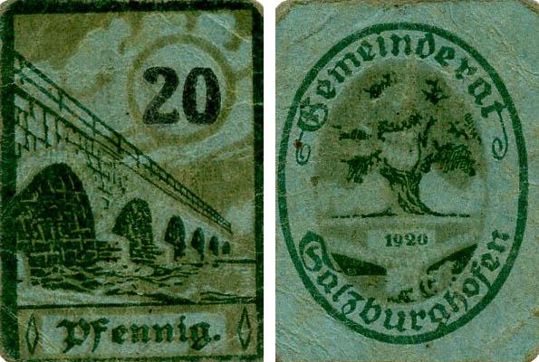 Колекційна банкнота Німеччина Нотгельд 20 пфеннігів 1920 F-VF Галзбург (Б18503)