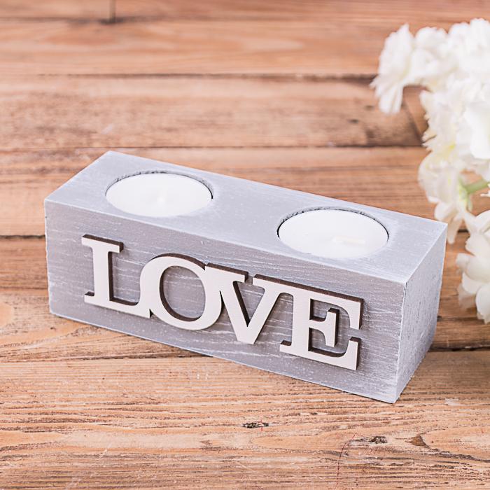 Свічник дерев'яний "love" Сірий (2467-3)