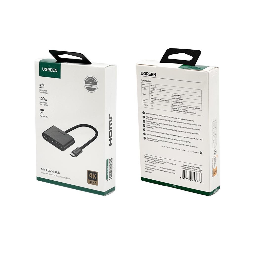 USB-хаб UGREEN USB-C to HDMI + VGA + USB 3.0 Adapter with PD Space Gray (UGR-50505) - фото 2