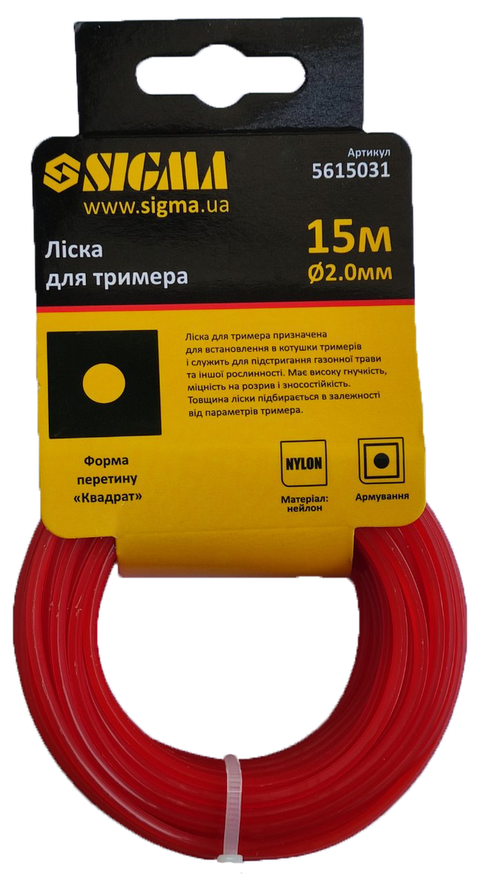 Жилка для триммера армированная квадратная Sigma 2,0 мм 15 м (1767)