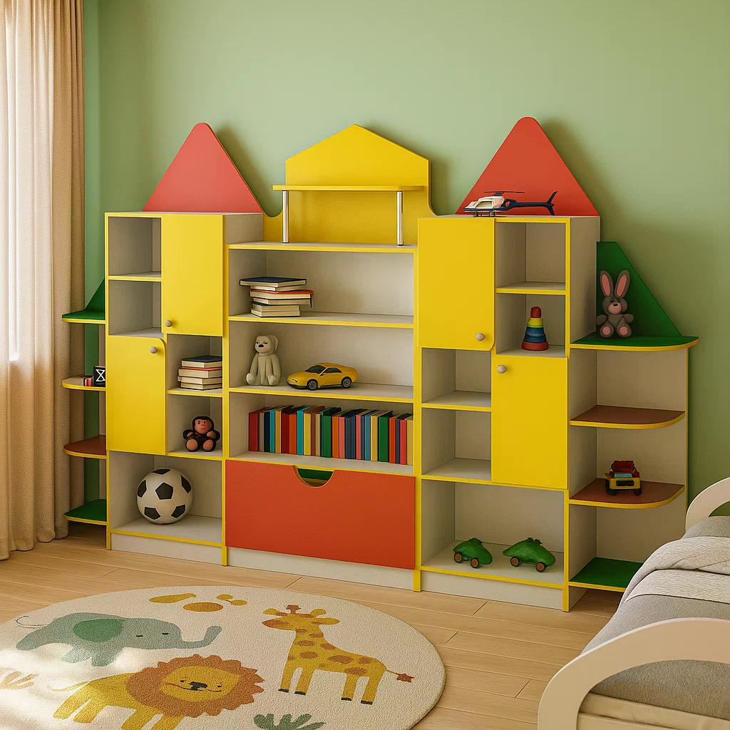 Стенка для игрушек Домик-1 DS-369 Желтый с красным