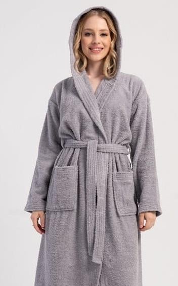 Халат женский махровый с капюшоном 2XL Серый (Vie161869)