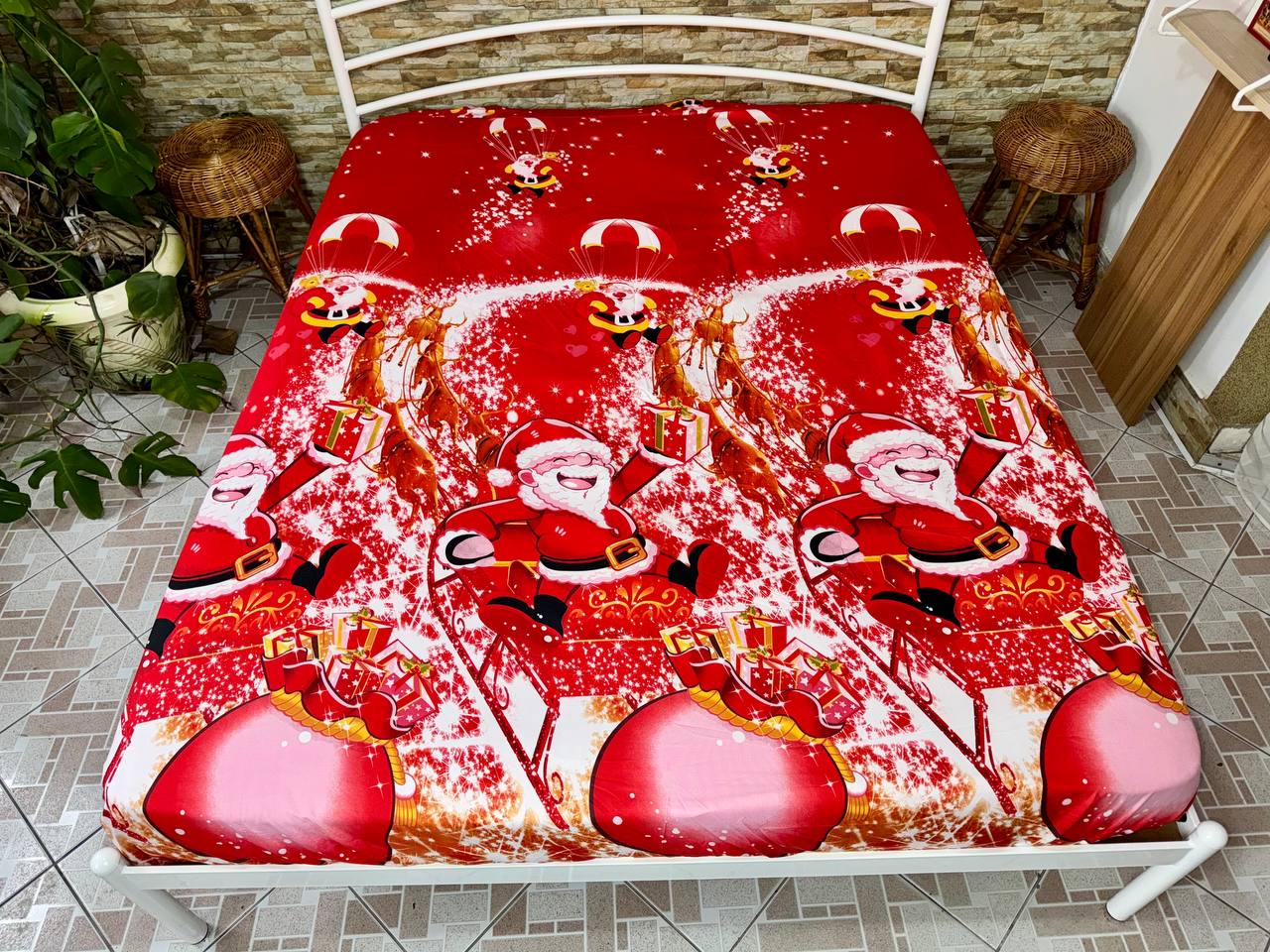 Простынь на резинке из сатина Новогодний 160х200 см (S-NY-1/WP/x160)