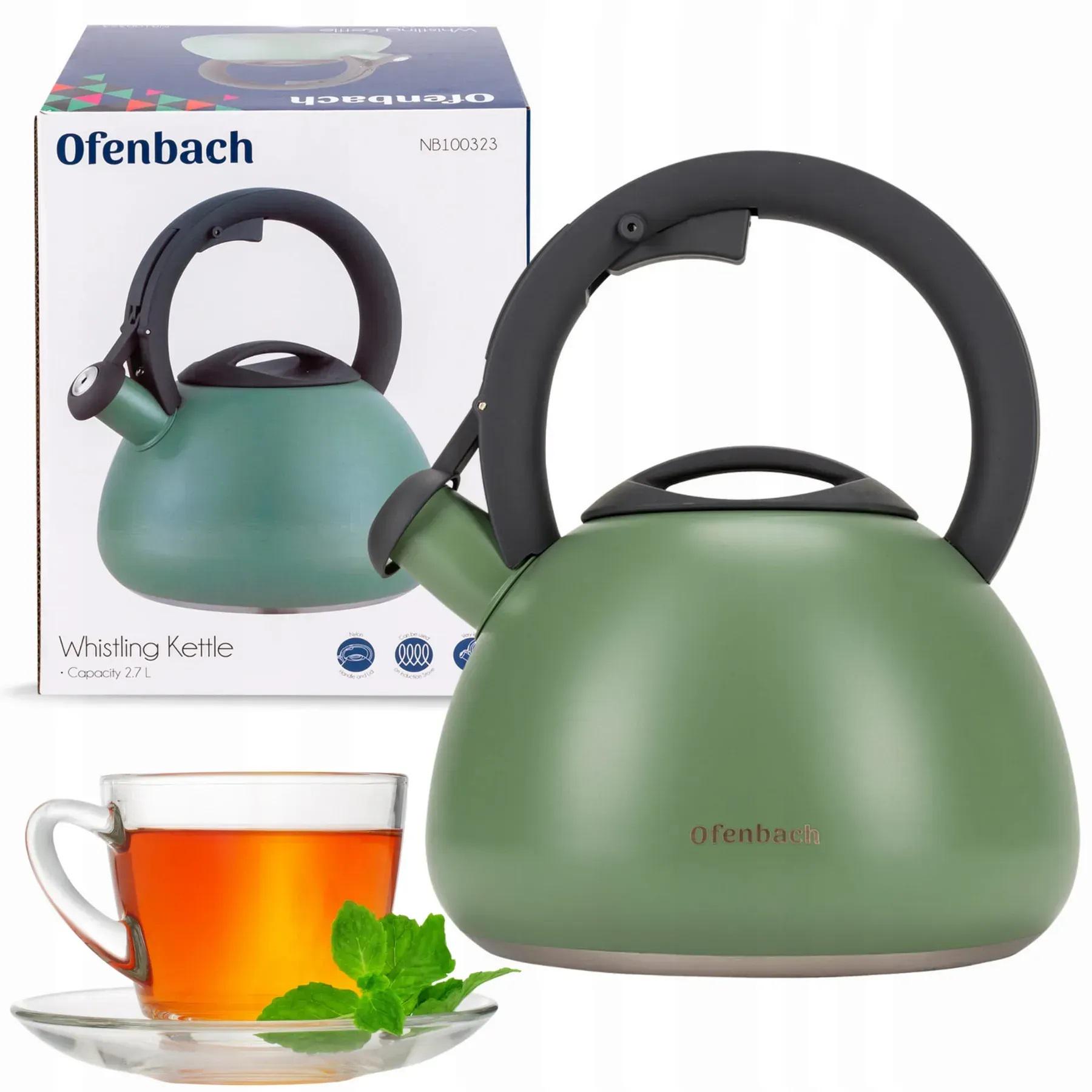 Чайник со свистком и нейлоновой ручкой Ofenbach KM-100323 из нержавеющей стали 2,7 л Зеленый (150-84-100323) - фото 4