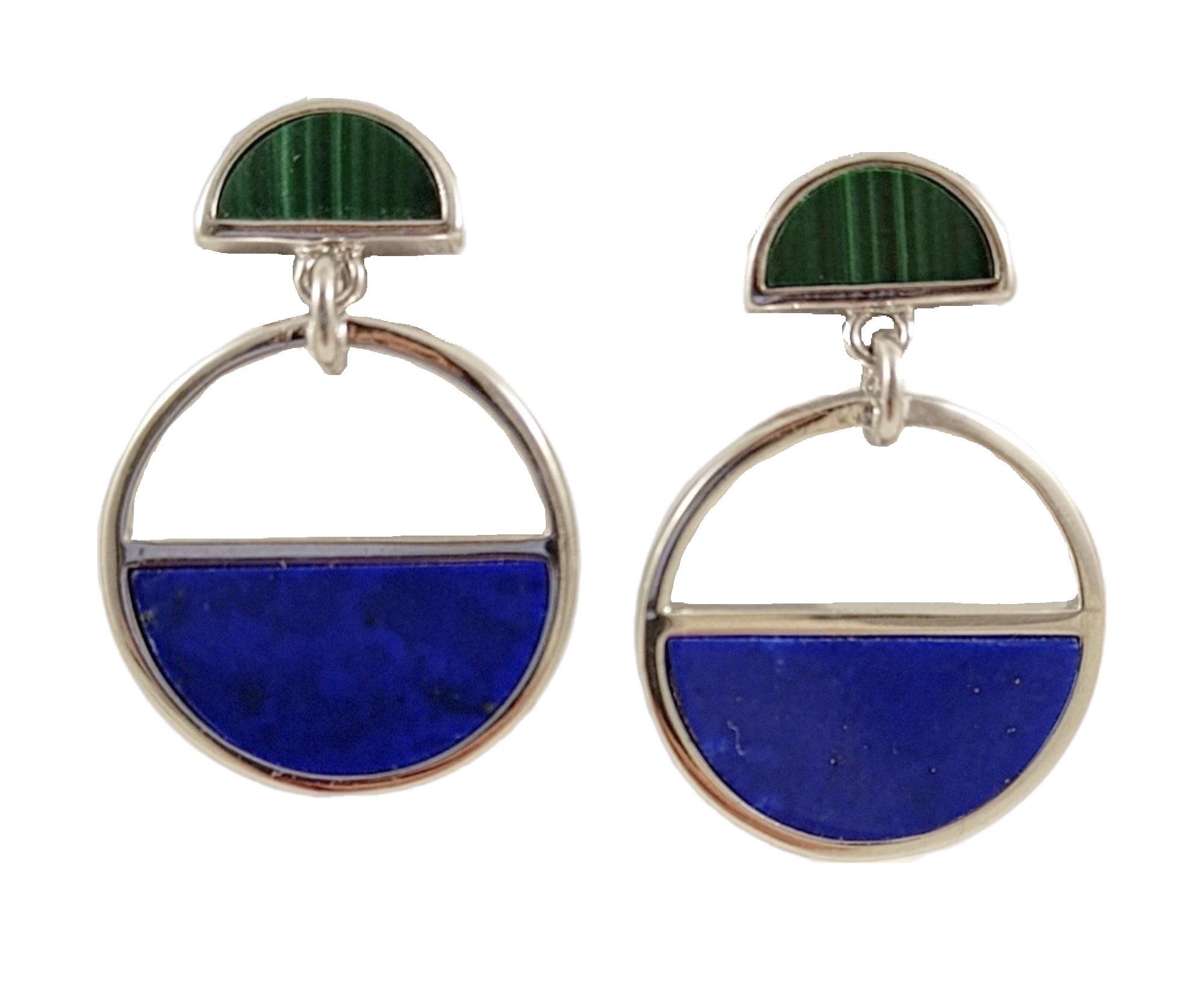 Серебряные серьги с лазуритом и малахитом (Е0030G)