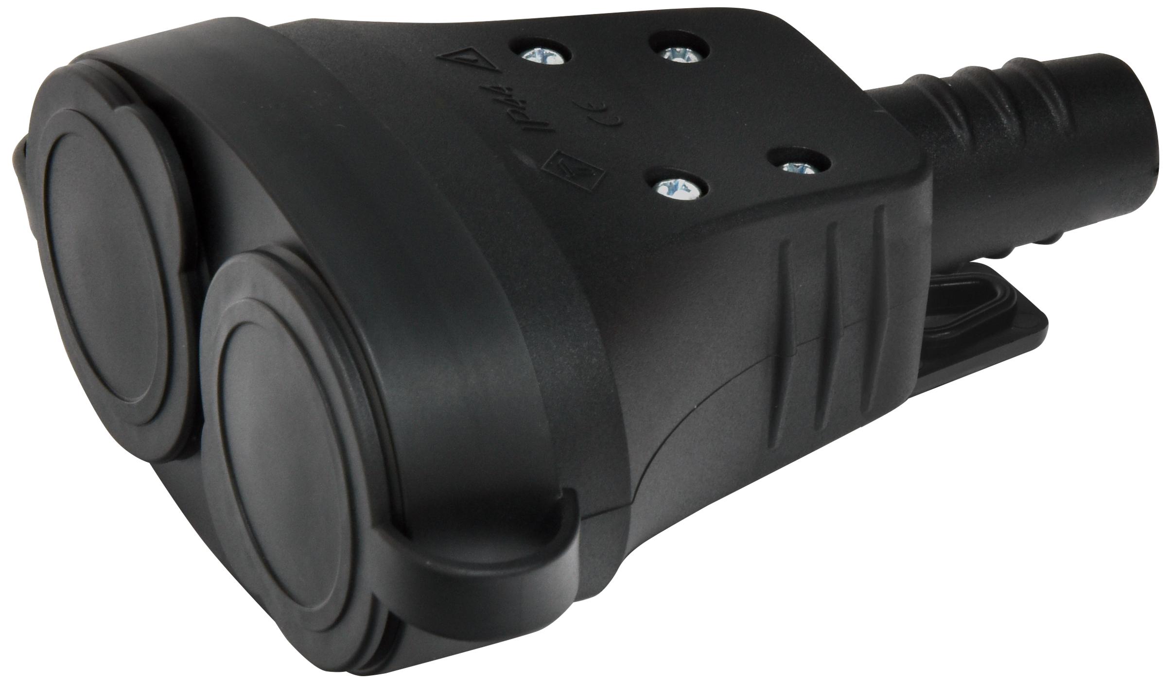 Розетка кабельна ETI ERS-2C подвійна із заземленням каучук із кришкою IP44 Чорний (4481013)