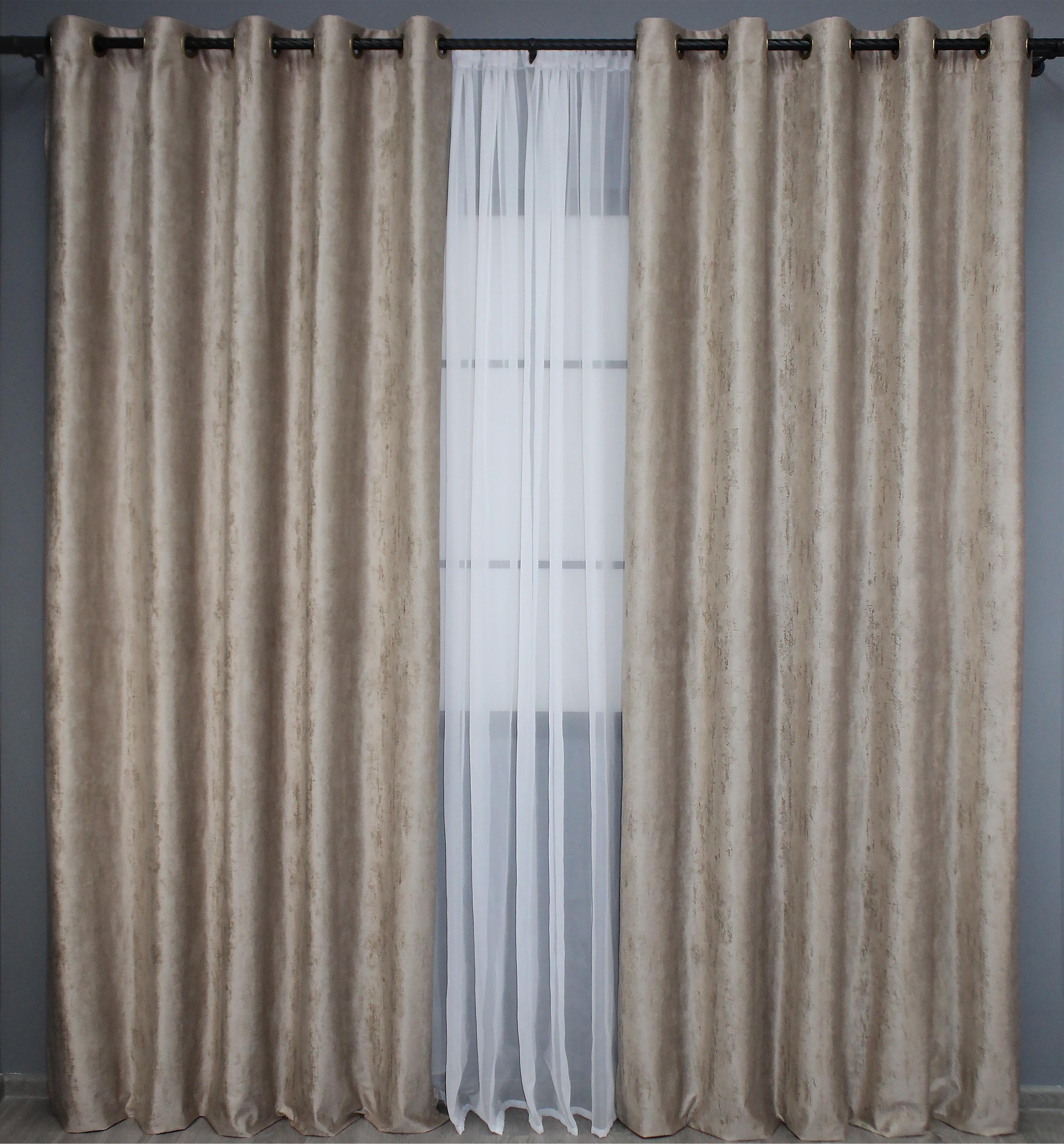 Комплект штор на люверсах VR-Textil Бархат Афина № 1323ш 150х270 см 2 шт. Бежевый (37-0089)