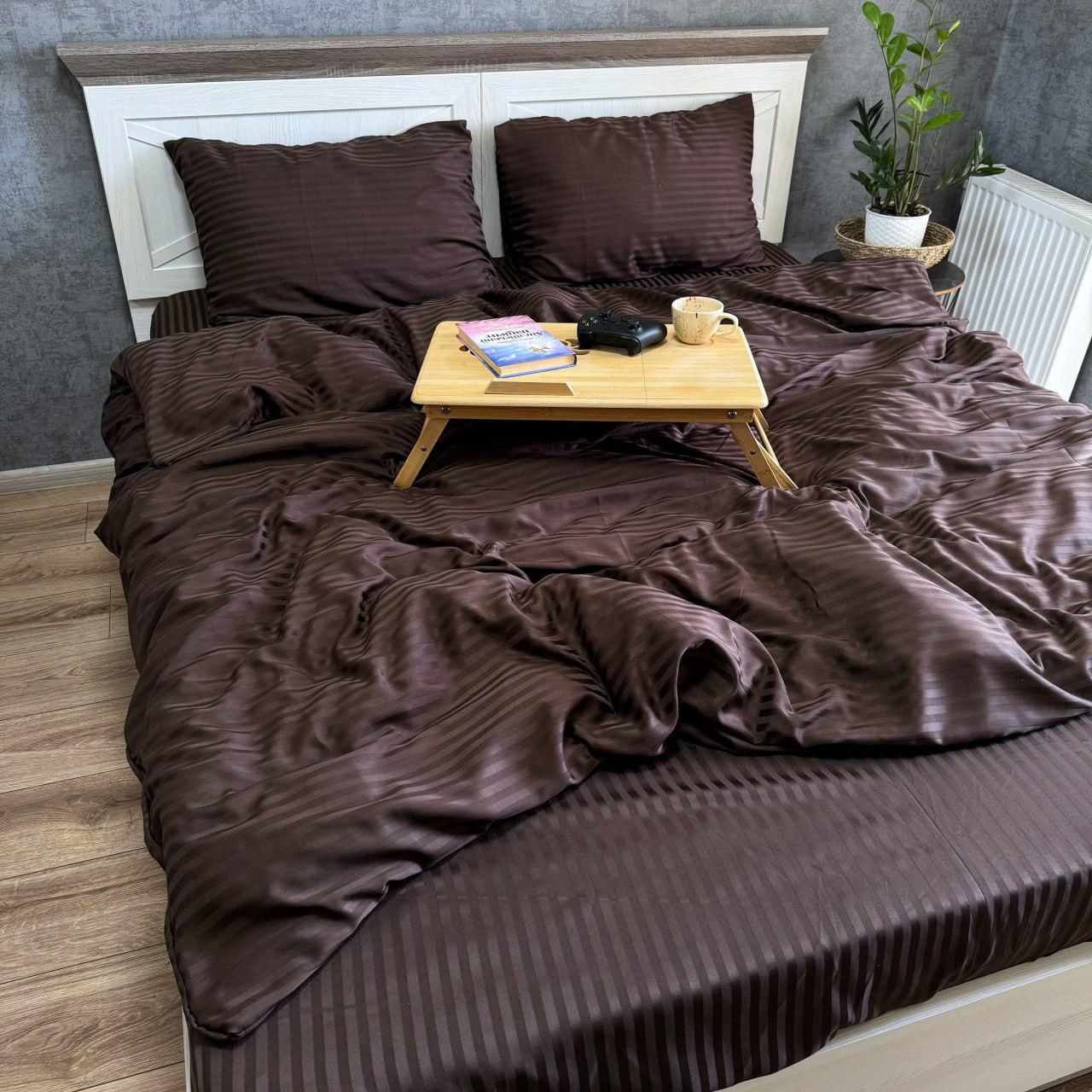 Постельное белье в полоску сатин страйп евро 200x220/50x70 см Шоколадный (17750152) - фото 6 Постельное белье в полоску сатин страйп евро 200x220/50x70 см Шоколадный (17750152) - фото 6