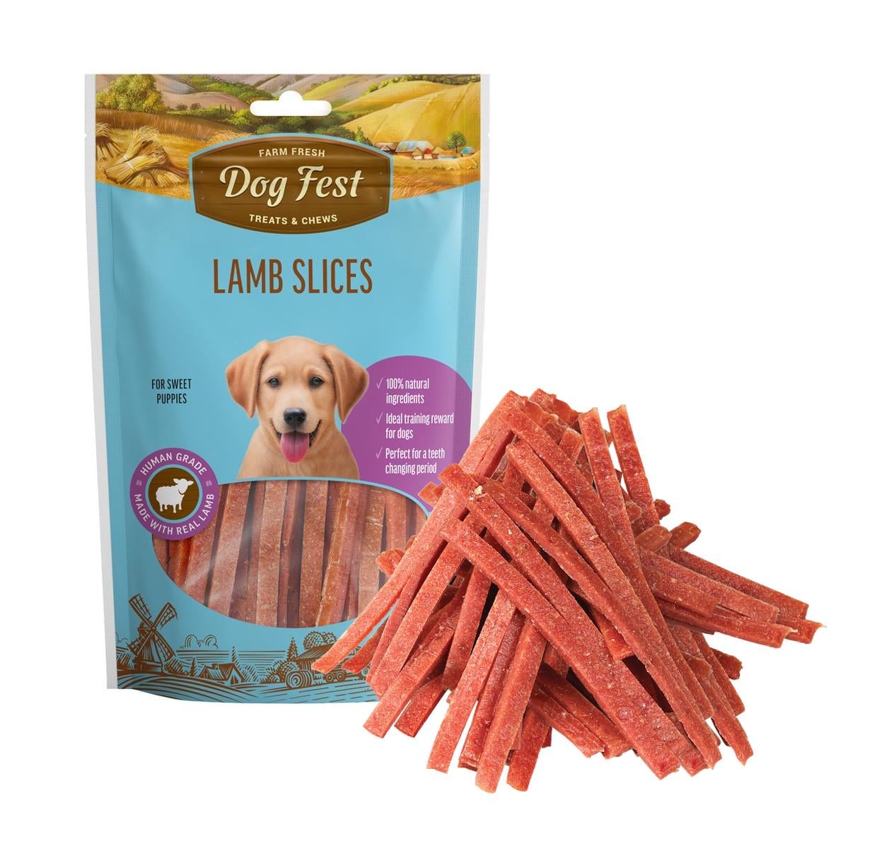 Ласощі для цуценят Dog Fest смужки ягнятини 90 г (8964)