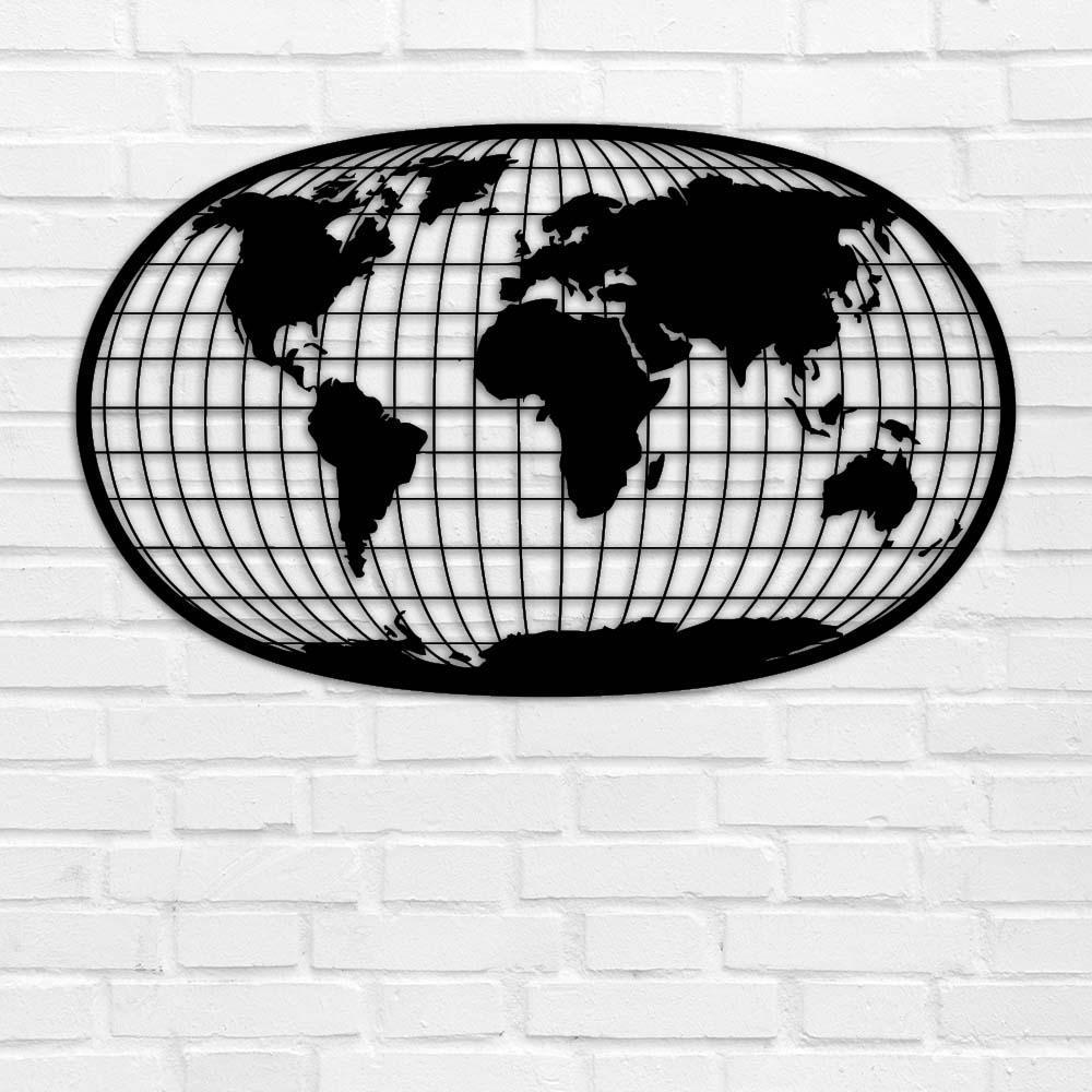 Настенное панно из дерева TWD Глобус 40х25 см Черный (ww-WALL70004)