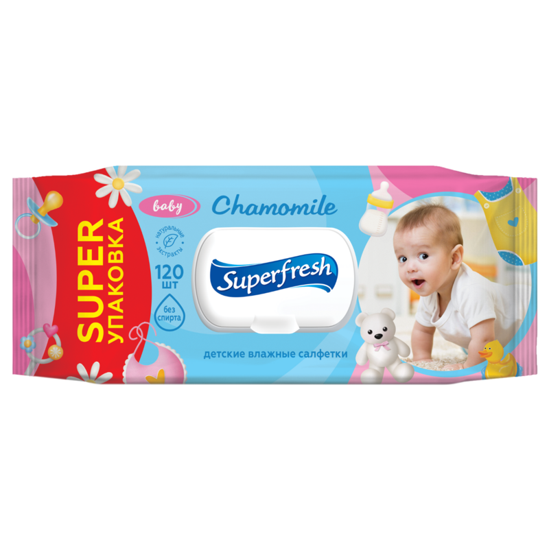 Серветки вологі для дітей Superfresh Chamomile з клапаном 120 шт.