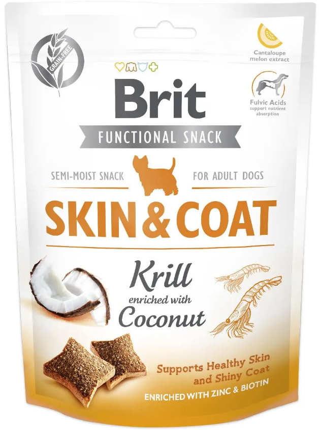 Лакомство для собак Brit Functional Snack Skin & Coat с криля и кокосом 150 г (1789926056)