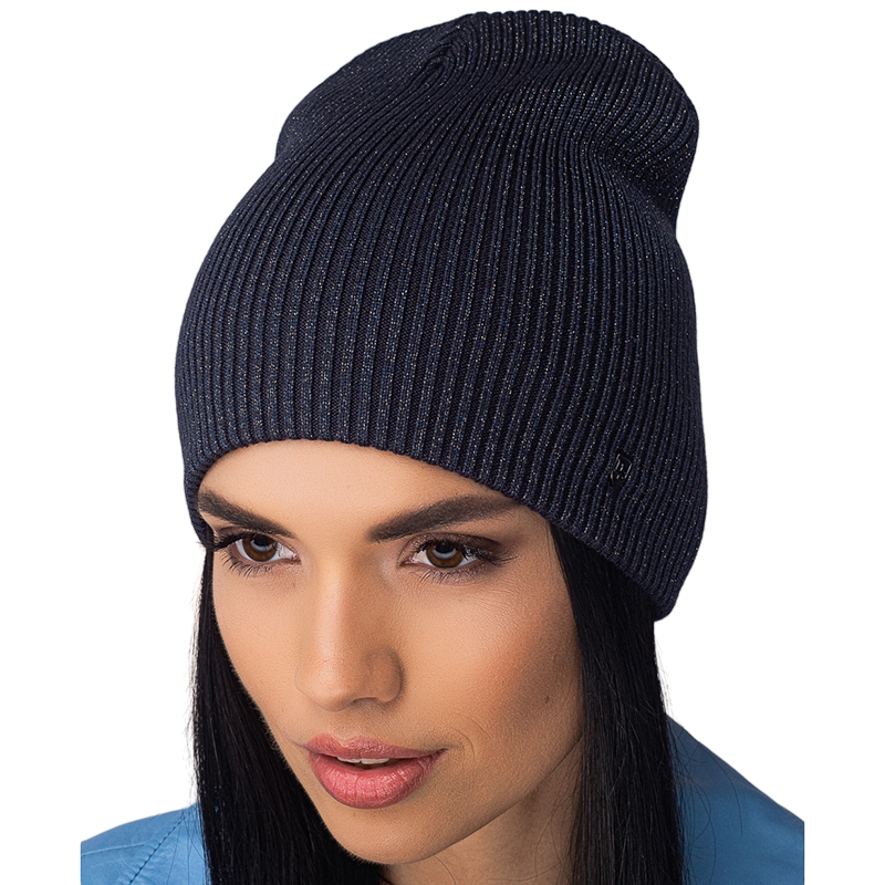 Шапка женская Leks ВЕГАС шерстяная двойная без отворота удлиненная рубчик One size Сизый (121033) - фото 1