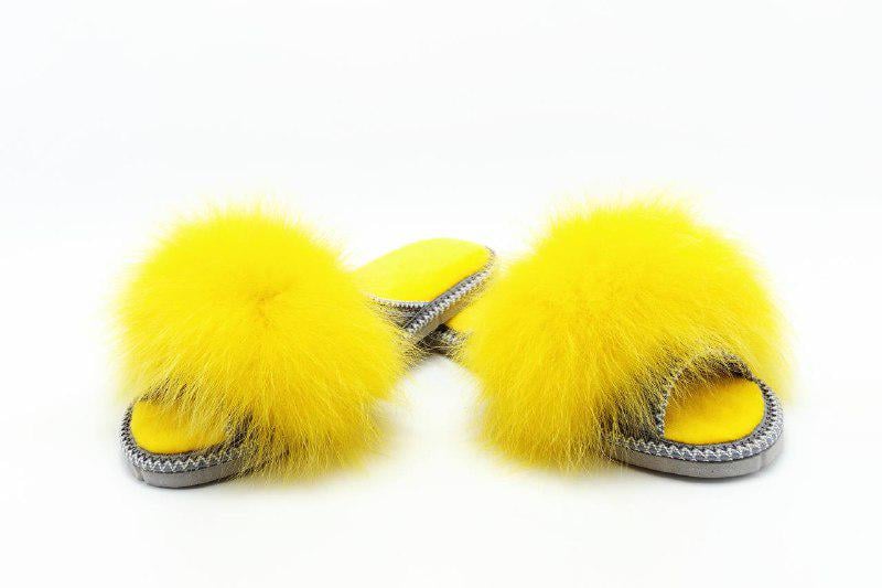 Домашні тапки АЛВАНІ з натуральним хутром р. 41 Яскраво-жовтий