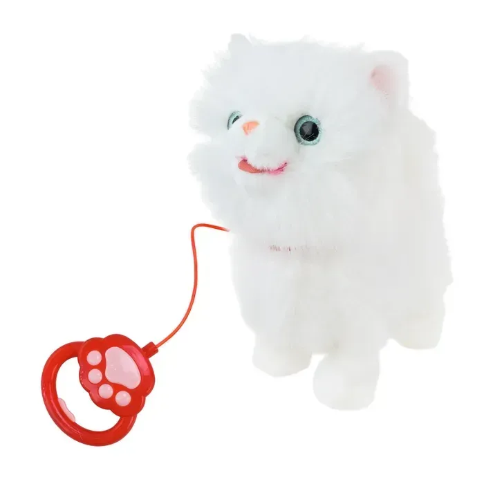 Интерактивная игрушка Країна Іграшок Котик с поводком из текстиля 23х12х25 см Белый (150-98-BF2501WT)