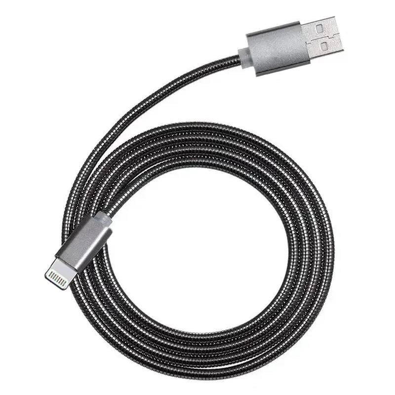 Кабель lightning для айфона металлический 1 м Серебристо-черный (1008984-Black)