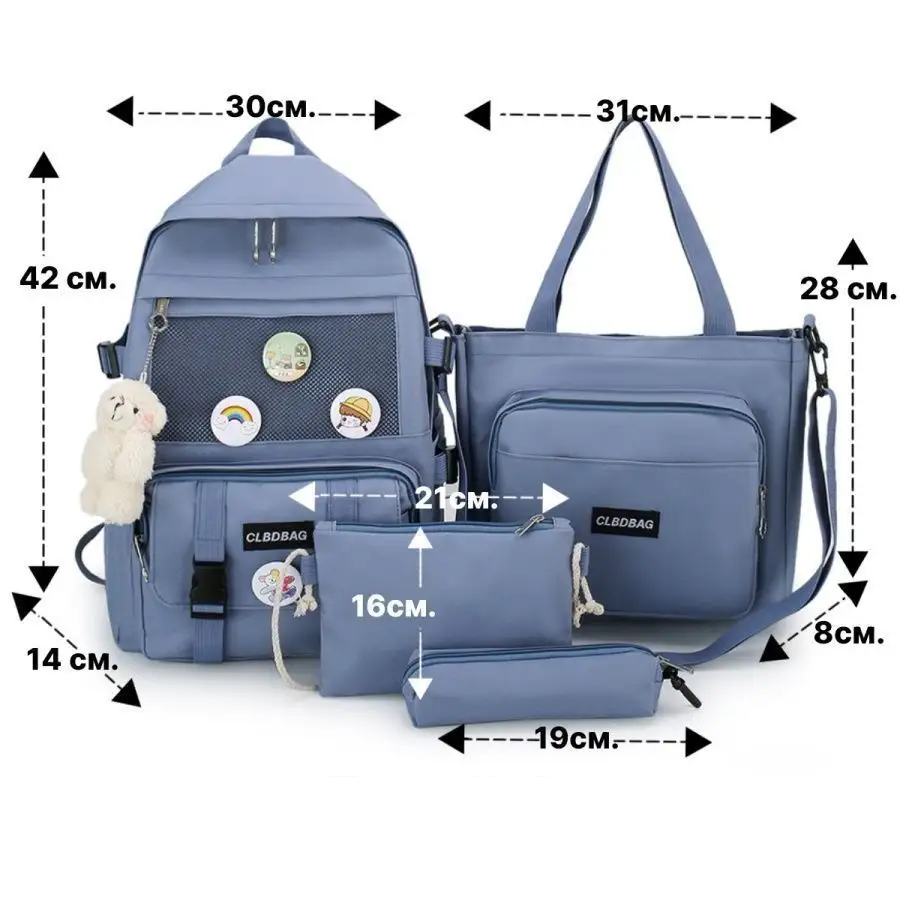 Шкільний рюкзак для дівчинки Ведмедик з значками 4в1 5-11 клас Сіро-Синій (27667899) - фото 6 Шкільний рюкзак для дівчинки Ведмедик з значками 4в1 5-11 клас Сіро-Синій (27667899) - фото 6