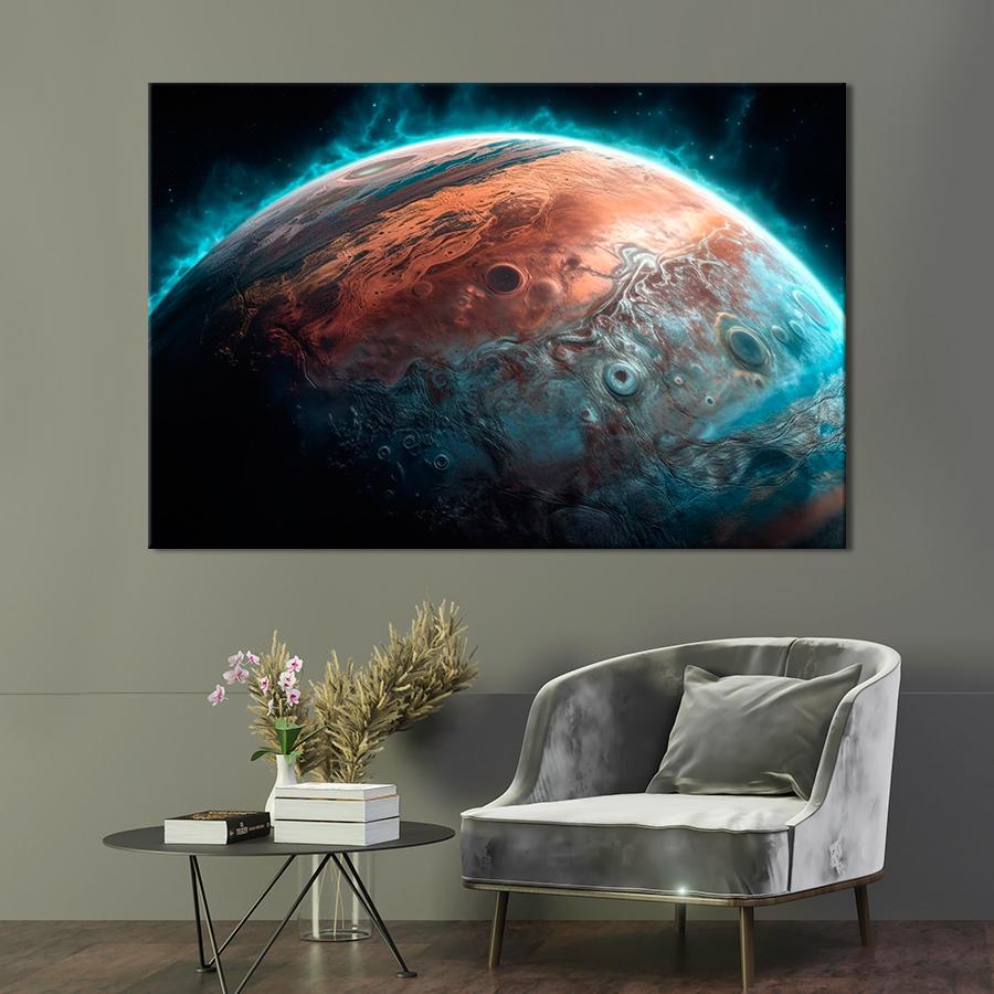 Картина космос Голубое сияние планеты 120x80 см (A1286-1)