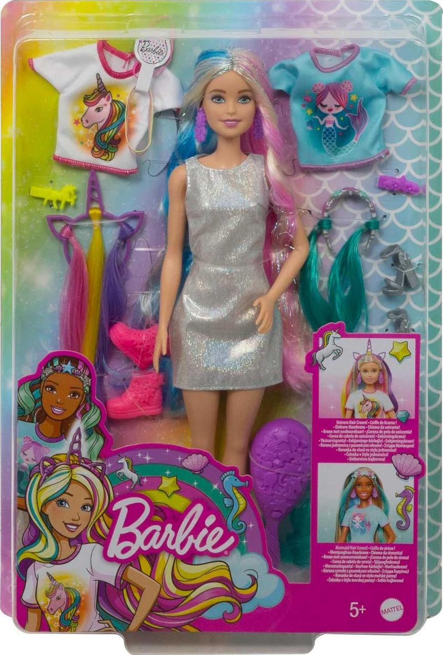 Лялька Барбі Barbie Fantasy Hair Doll with Mermaid & Unicorn Looks Blonde
