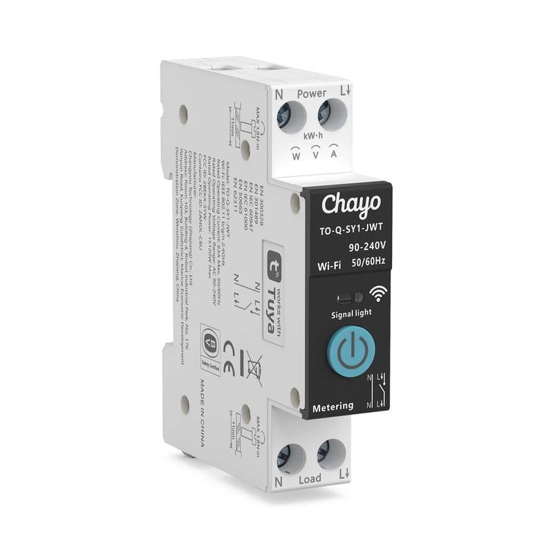 Умный WiFi выключатель Chayo со счетчиками/таймером 1P+N 6A 230V Smart Life/Tuya (CH-TO-Q-SY1-JWT-6A)