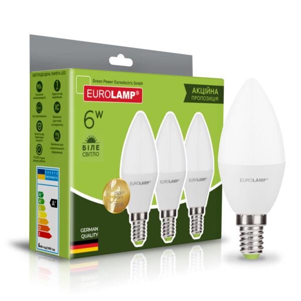 Промо-набор Eurolamp лампа LED “Свеча” 6W-E14-4000K “2+1” (MLP-LED-CL-06144(3))