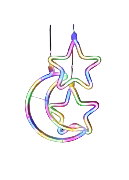 Новогодняя гирлянда бахрома Звёзды и луны 9 шт. прозрачный провод 2,5 м Разноцветный (472828-Prob)