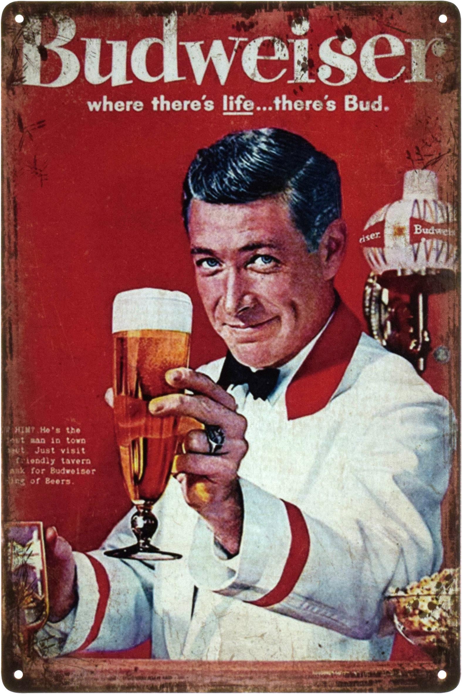 Металлическая табличка Будвайзер – Где Есть Жизнь… Там Бад/Budweiser – where there’s life… there’s Bud 20x30 см