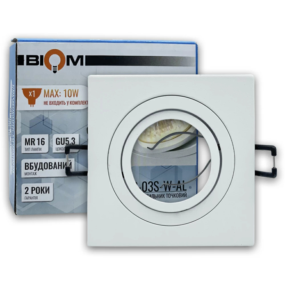 Точковий світильник Biom під led лампу MR16/GU5.3 вбудовуваний квадрат Білий (SP-03S-W-AL) Точковий світильник Biom під led лампу MR16/GU5.3 вбудовуваний квадрат Білий (SP-03S-W-AL)