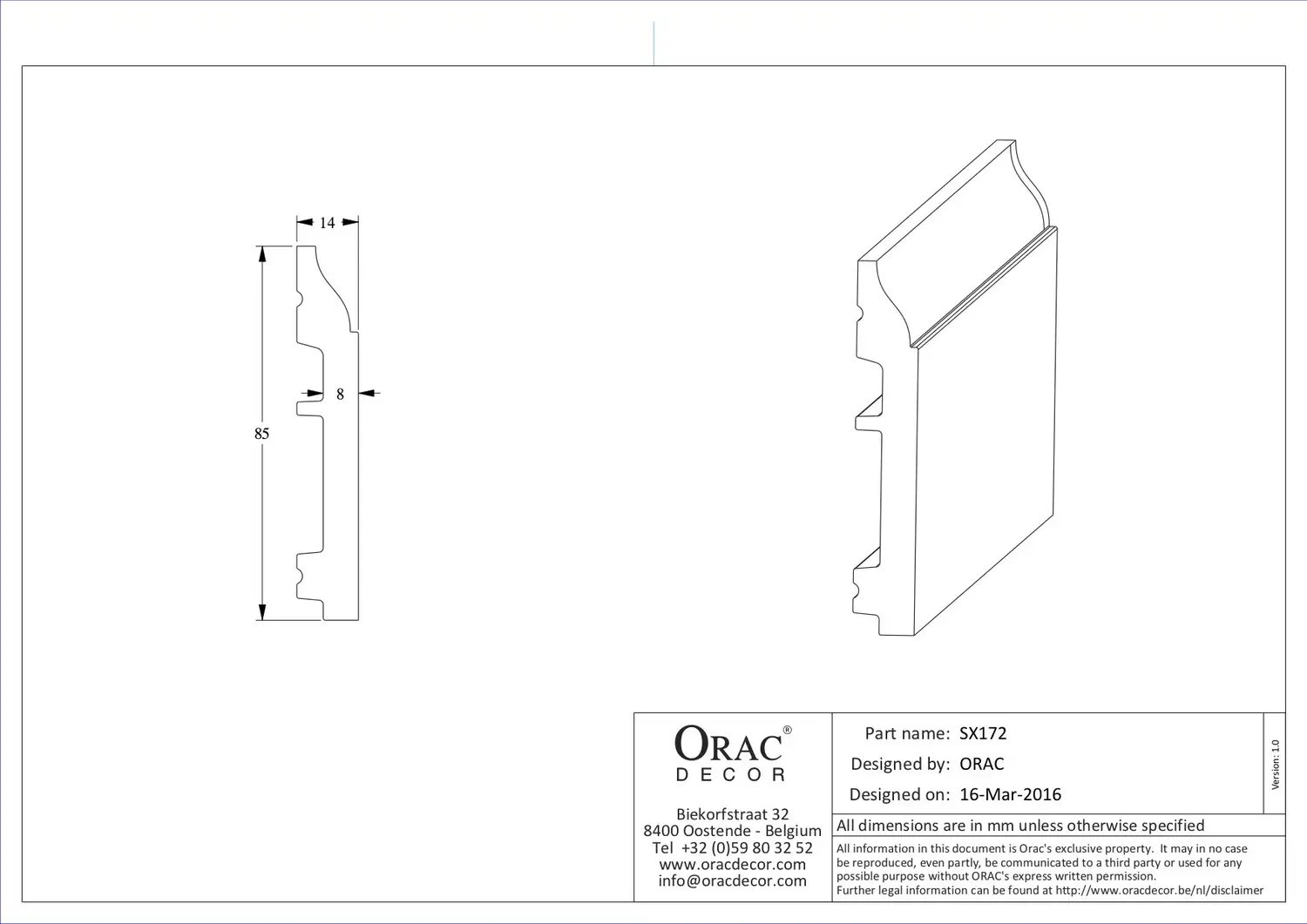 Плінтус Orac Dеcor грунтований 2000x14x85 мм (SX172F) - фото 2