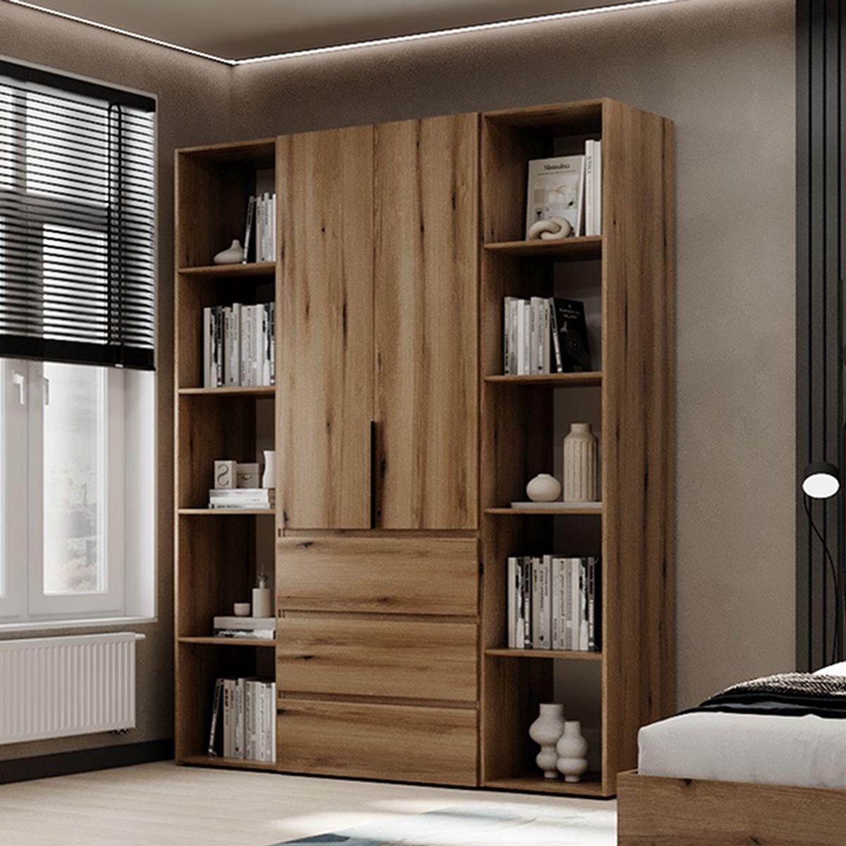 Шкаф распашный AiH Light №9 2-дверный с полками/ящиками и штангой для одежды 160x220x50 см Дуб Евок (LTK0910000000)