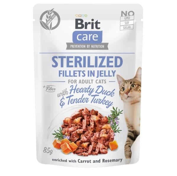 Влажный корм Brit Care Cat Sterilized Hearty Duck Tender Turkey для стерилизованных котов филе в желе утка/индейка 85 г (2298142768)