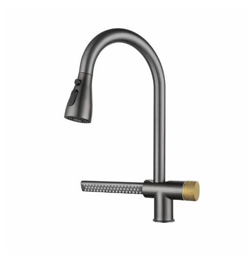 Смеситель для кухни MIXXUS FOZ-014 с выдвижной воронкой и функцией водопад Graphite (MI6538)