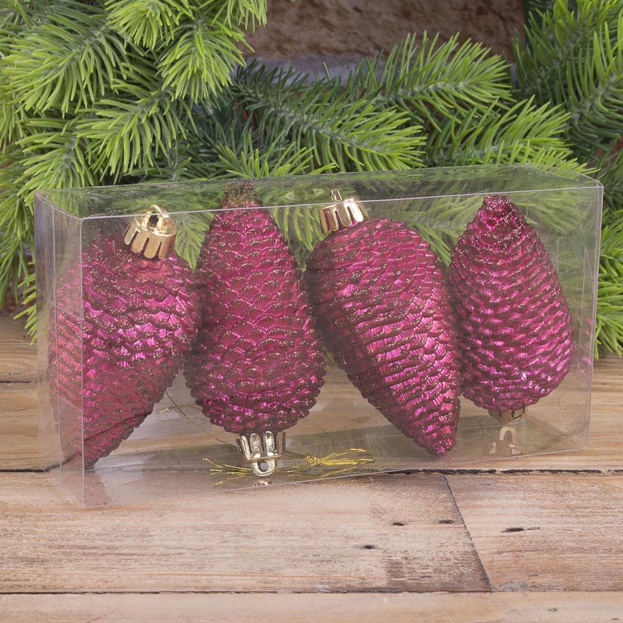 Елочные игрушки Шишки 4 шт. Фуксия (2996-7)