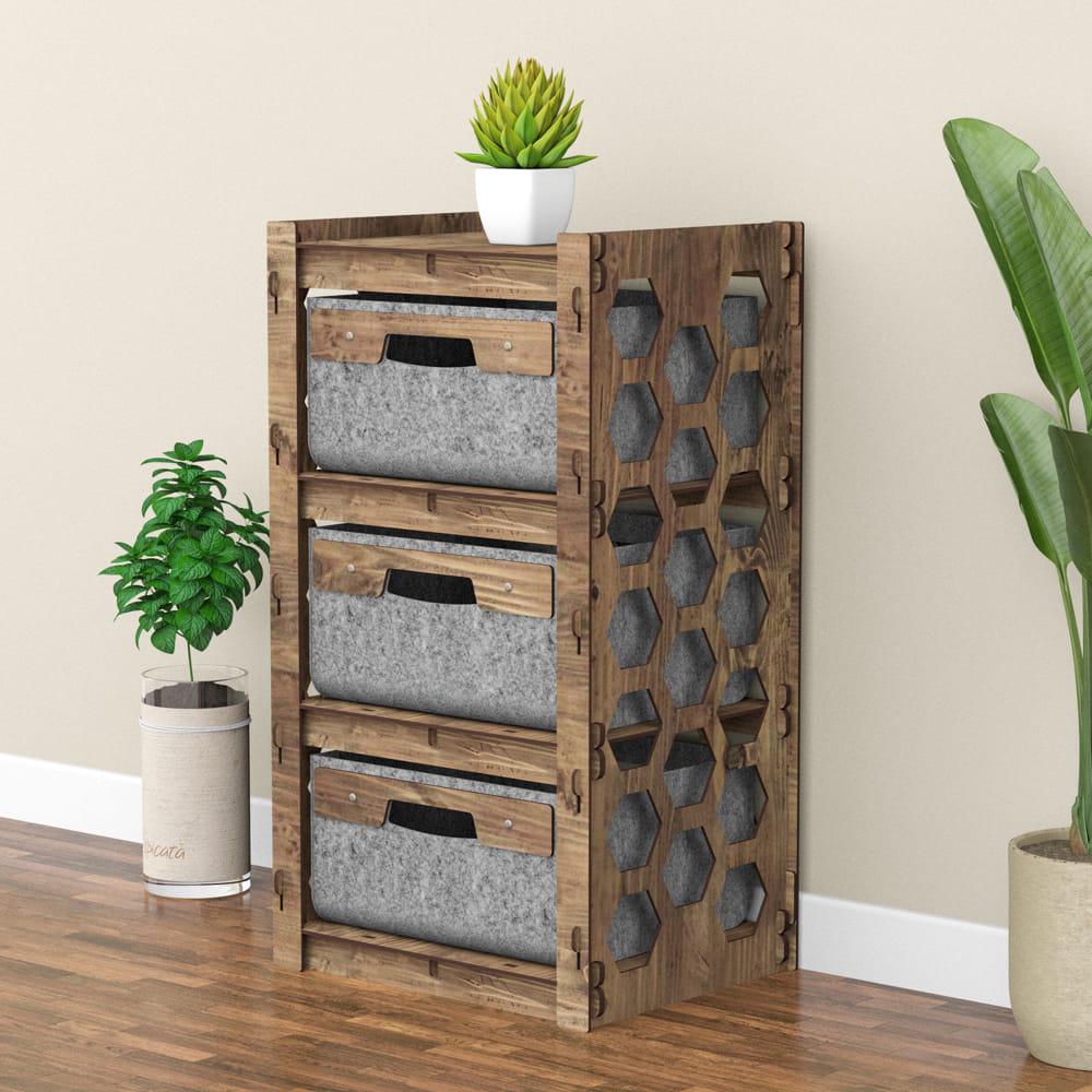 Комод в коридор из дерева Hexagonica Honeycomb на 3 ящика серые корзины 750х413х345 мм (111520) - фото 5