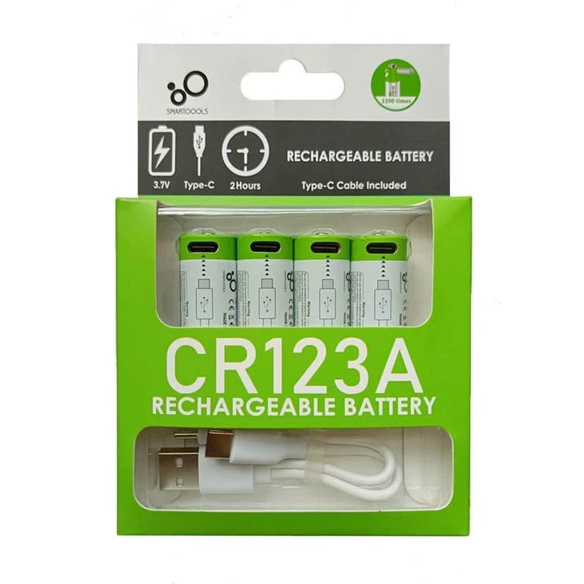 Батарейки CR123A аккумуляторные с разъемом USB Type-C от Smartoools на 3,7V/700 mAh 4 шт. (134291)