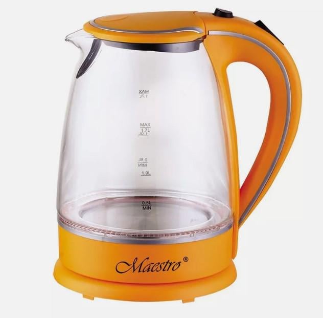 Електрочайник Maestro MR-064-ORANGE дисковий скло 1850-2200W 1,7 л Помаранчевий (УТ000069031)