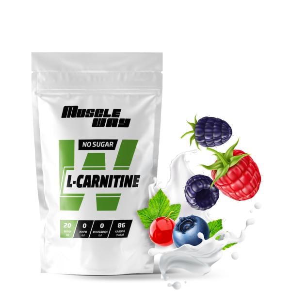 Жироспалювач MuscleWay L-Картинін Лісові ягоди без цукру на 100 порцій 200 г (21-125-kar-mw-rs200.2)