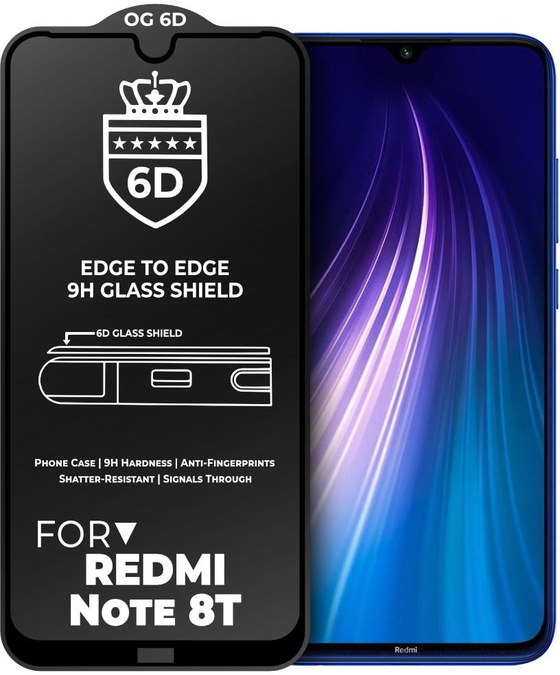 Защитное стекло 6D OG Crown Xiaomi Redmi Note 8T Black (19044)