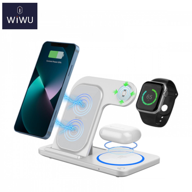Зарядное устройство беспроводное WiWU WI-W020 3в15W для iPhone/AirPods/Apple Watch Белый (776728) - фото 2 Зарядное устройство беспроводное WiWU WI-W020 3в15W для iPhone/AirPods/Apple Watch Белый (776728) - фото 2
