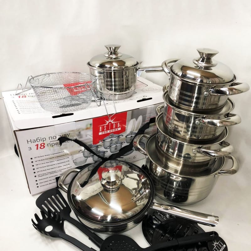Набор посуды ASTRA A-2518 из нержавеющей стали 18 шт. (tf4521) - фото 8 Набор посуды ASTRA A-2518 из нержавеющей стали 18 шт. (tf4521) - фото 8
