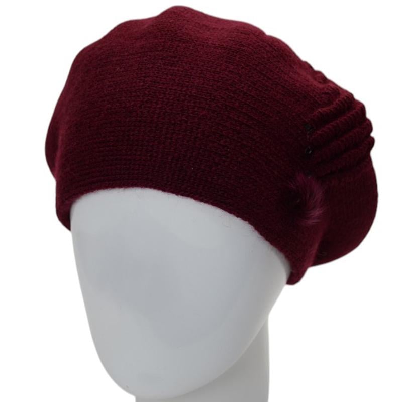 Берет женский двойной Lirus Ванеса с узором и стразами Бордовый