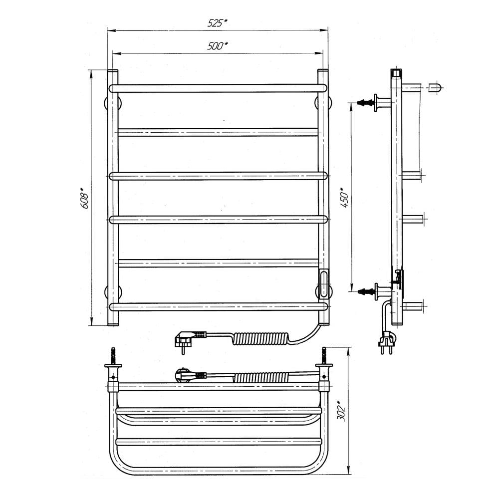 Рушникосушарка електрична Laris Зебра Комфорт ЧФ6 сталева 500х600 мм з полицею та правим підключенням Білий (132-127-73207783) - фото 6