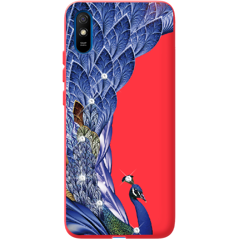 Чехол BoxFace Xiaomi Redmi 9A Павлин со стразами Красный силикон (40304-rs7-41928)