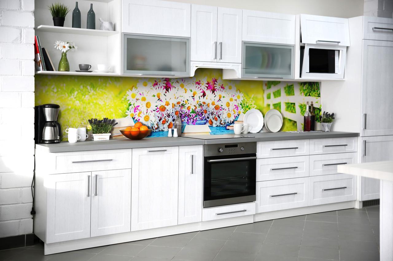 Кухонный фартук Букет ромашек из самоклеющейся виниловой пленки 65х250 см Желтый