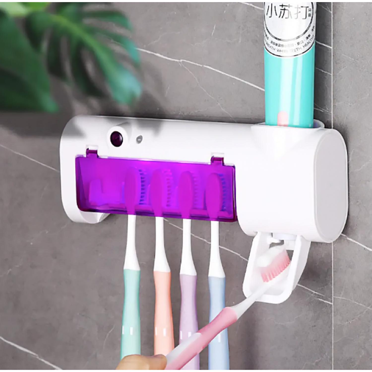 Держатель-стерилизатор для зубных щеток Multi-function Toothbrush Sterilizer UV на 5 секций с дозатором (2090272696) - фото 7