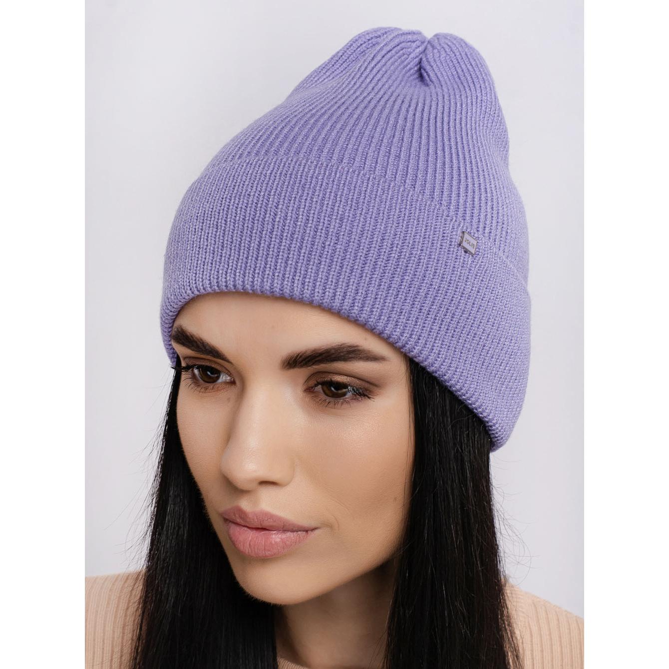 Шапка женская Leks ДЮНА с отворотом удлиненная без подкладки одинарная one size Светло-фиолетовый