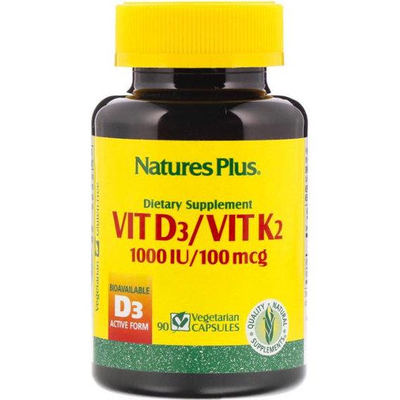 Комплекс Вітамін D3+K2 Nature's Plus Vit D3/Vit K2 1000 IU/100 mcg 90 Veg Caps