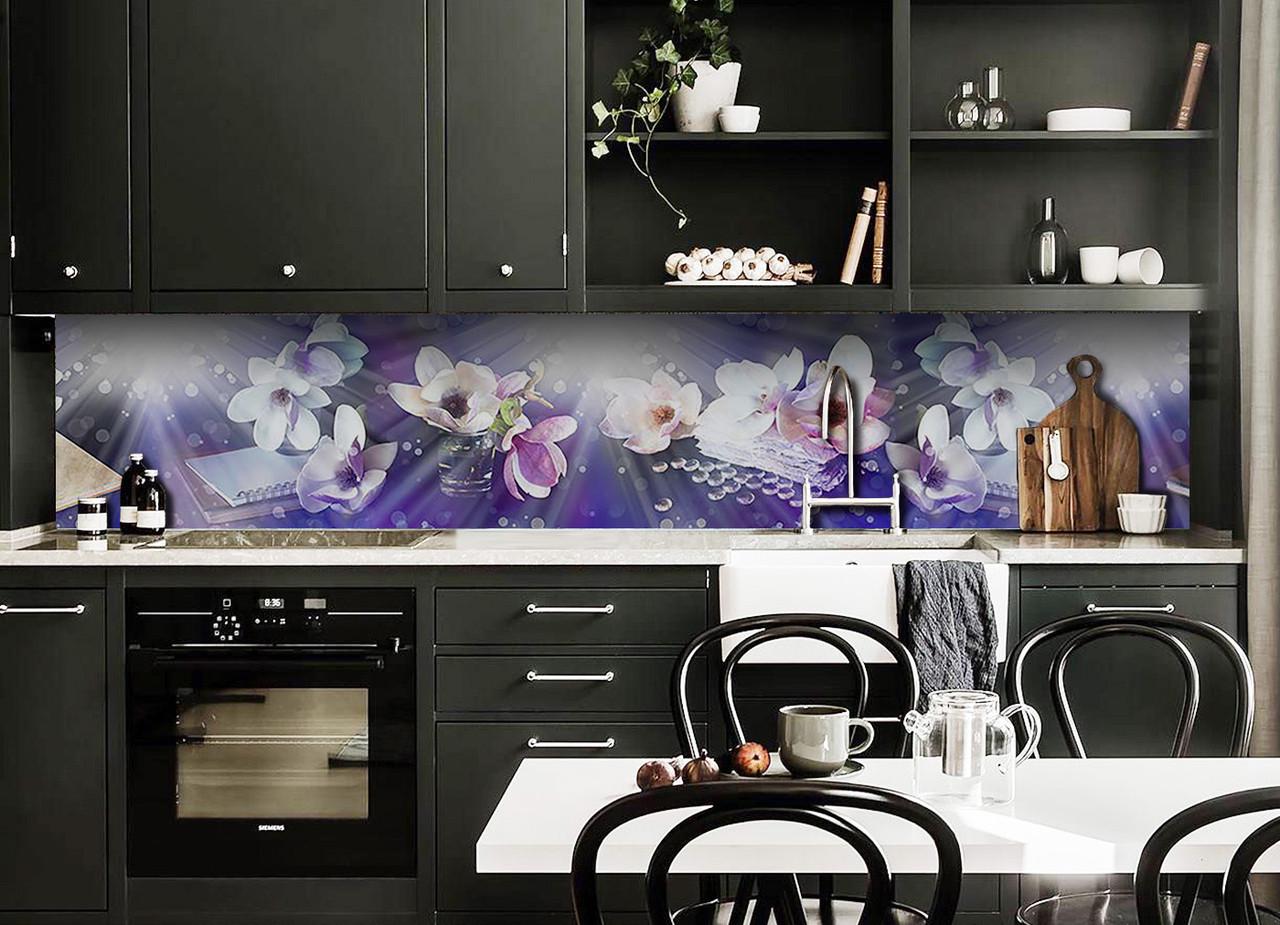 Кухонный фартук Солнечные магнолии свет из самоклеющейся виниловой пленки 65х250 см Синий Кухонный фартук Солнечные магнолии свет из самоклеющейся виниловой пленки 65х250 см Синий