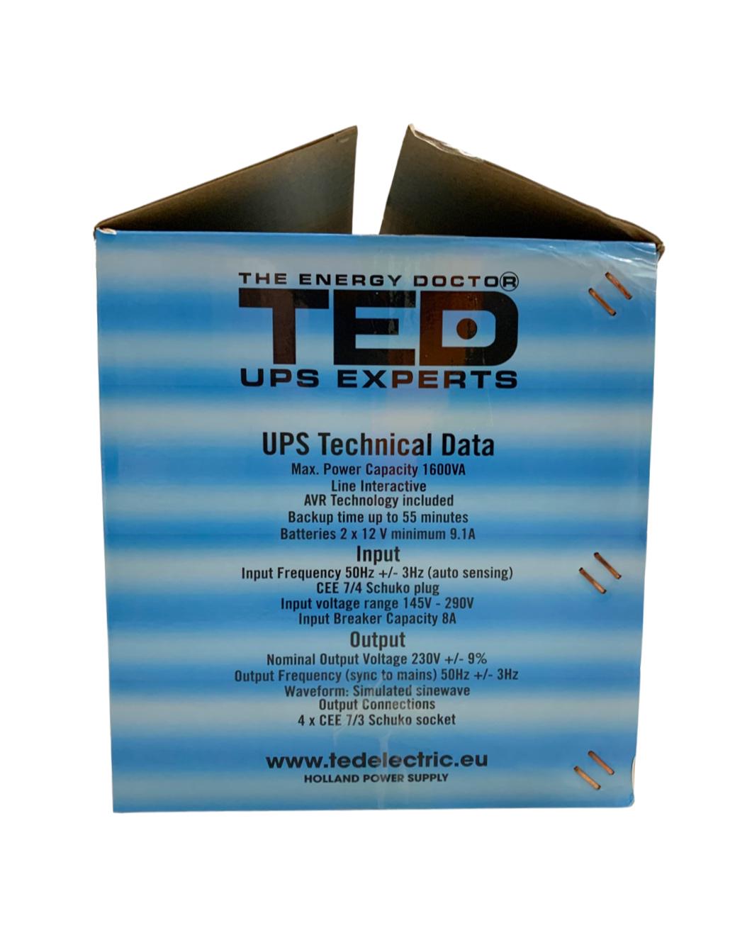 Источник бесперебойного питания UPS TED 1050W 1600VA (250042) - фото 6