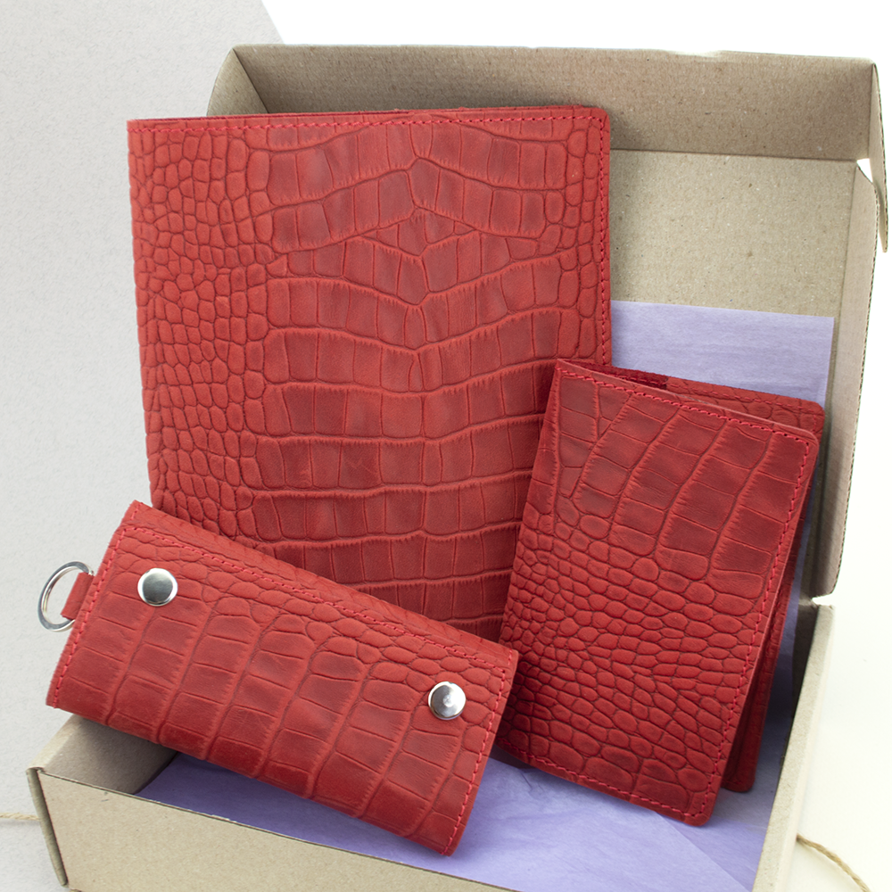 Подарочный набор женский HandyCover №25 Крокодил 3 предмета Красный